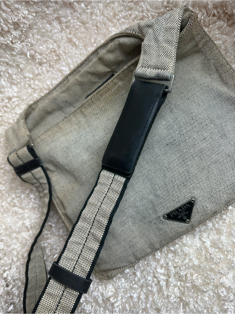 PRADA Vintage Triangle Logo Grey Cotton  Mini Messenger Bag Sidebag - Picture 2 of 12